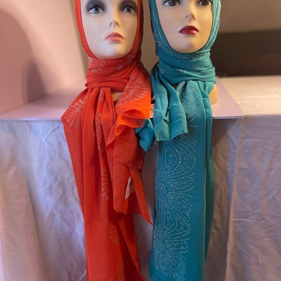 Orange and light green Romantic chiffon scarf with Rhinestone Shawl - Picture 10 of 16